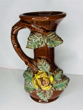 Vintage Ceramic Vase with Yellow Rose Accent